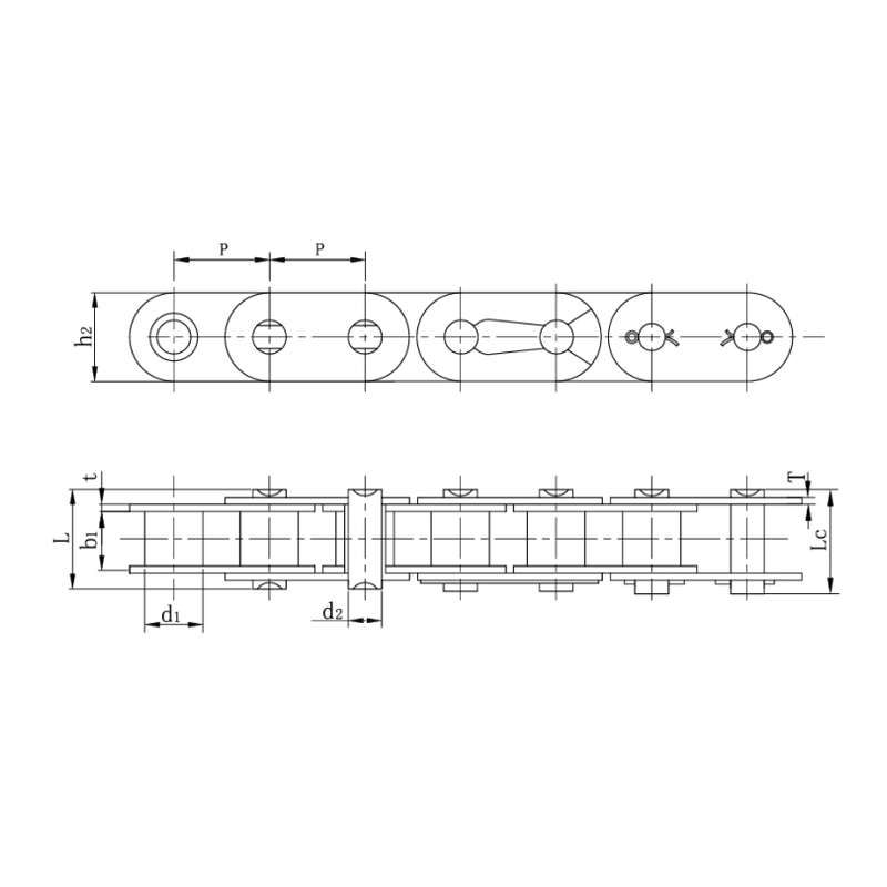 زنجیر غلتکی با صفحه کناری مستقیم (سری B)