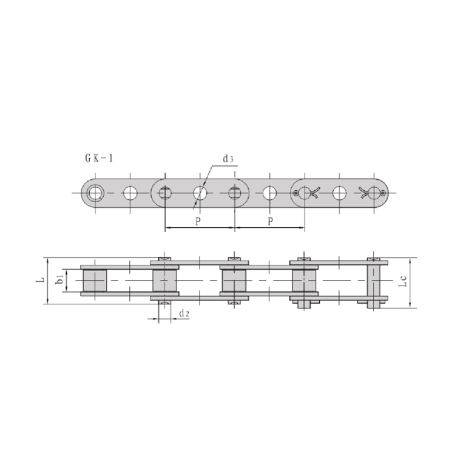 زنجیر نقاله دو گام با سوراخ های مرکزی